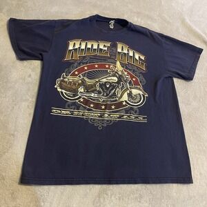 Vintage Motorcycle Shirt Men Large Blue Y2K Graphic Workout‎ Streetwear Gym Tee